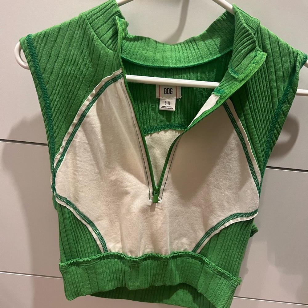 Green and White Zip-Up Vest